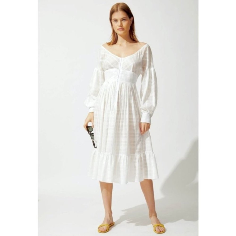 SOLID & STRIPED Cassie cotton white midi dress Size Small window pane pattern